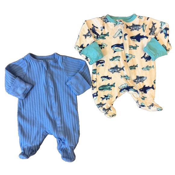 Carter's Other - Baby Boy Preemie Lot Sleepers Rompers Zippered Outfits Clothes Blue Ribbed Shark